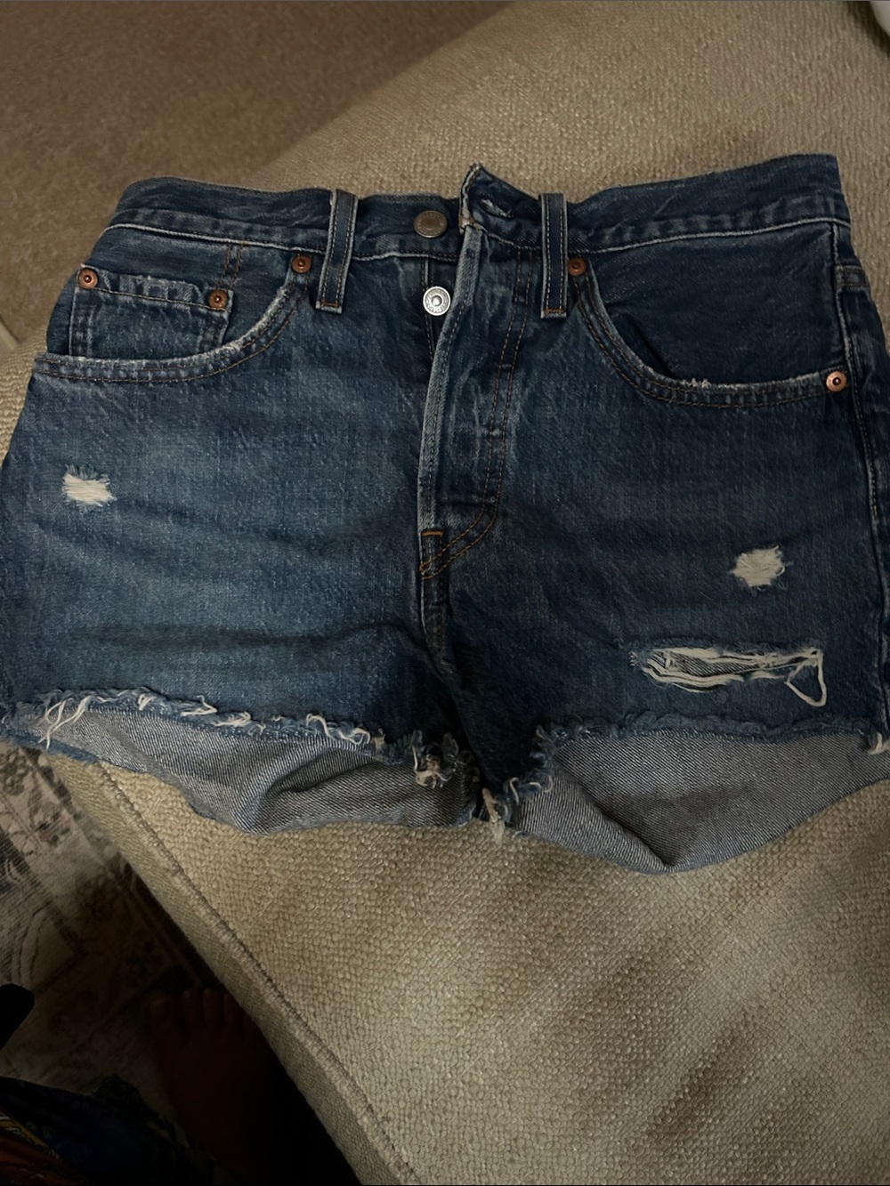 Levi’s Distressed Dark Denim Women’s Shorts - Blue